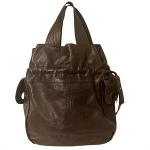 Francesco Biasia Chocolate Leather Convertible LG Cinched Satchel Bag